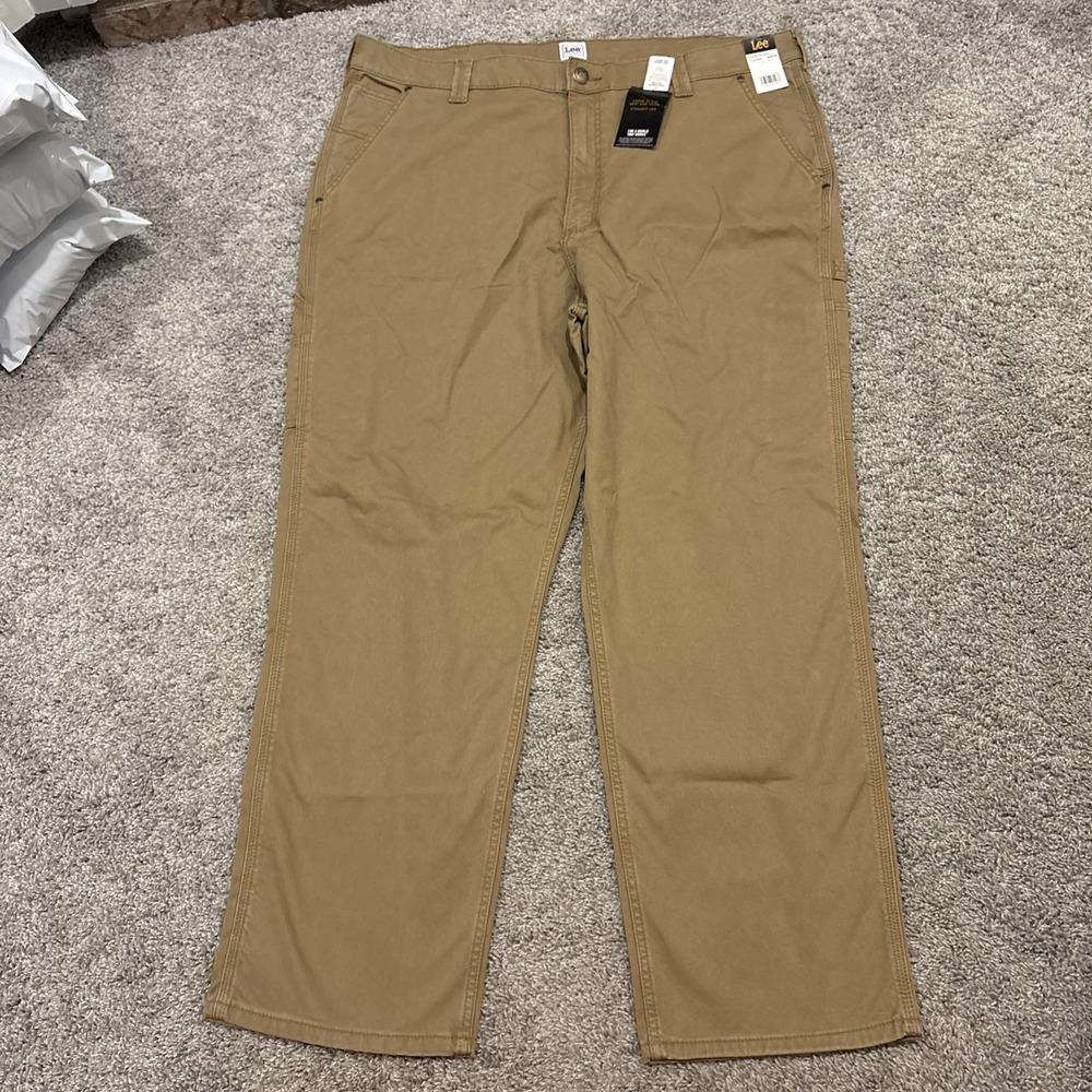 NEW Lee Workwear Carpenter Pants Men 44x32 Dark Khaki Utility Pants Straight Leg
